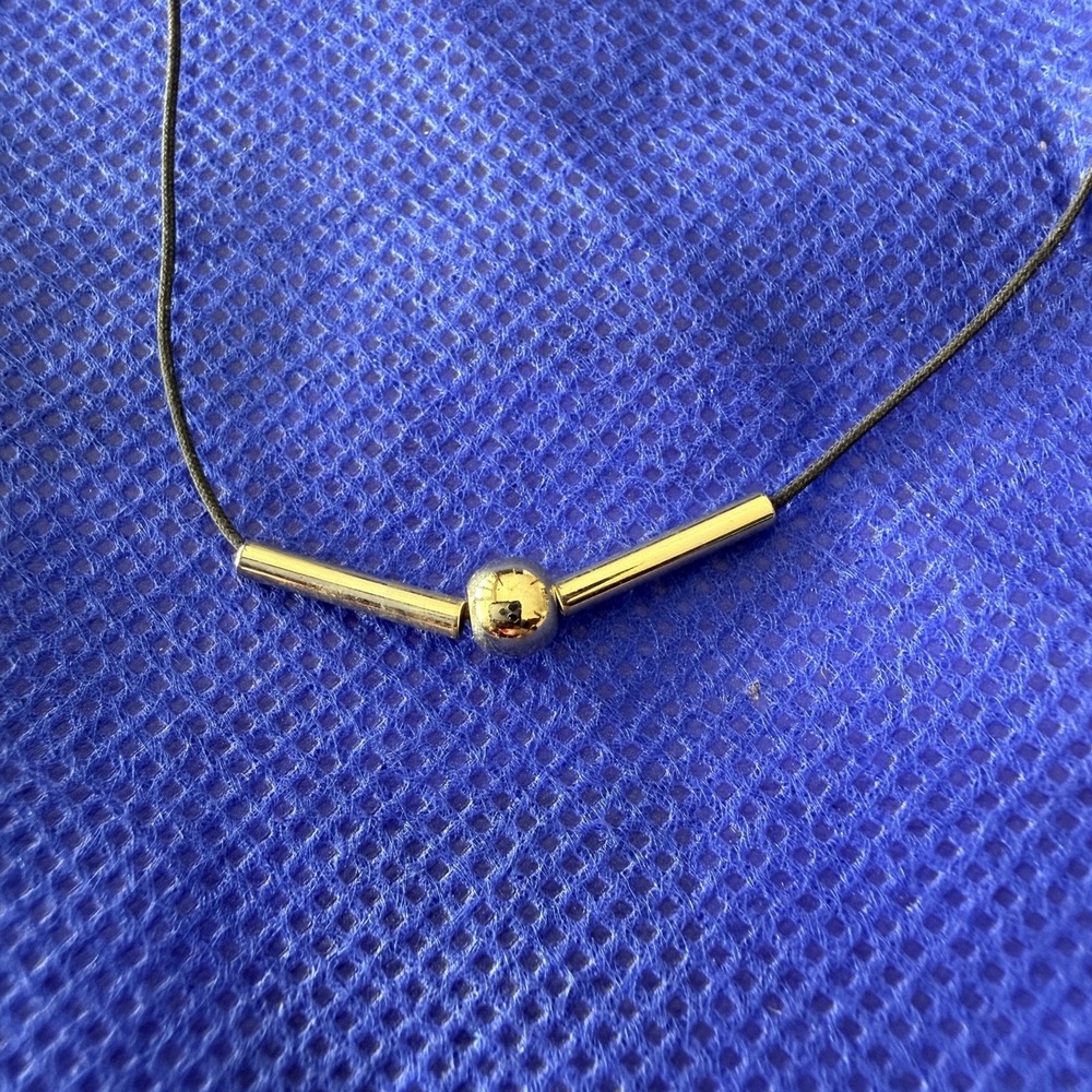 Lulus Gold Tone Bar Bead Choker Necklace Black Cord 15" Modern Minimalist Womens